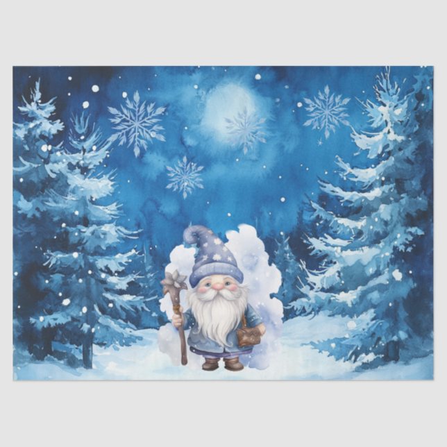 Papier Mousseline Gnome et flocons de neige bleu Whimsical (Recto)