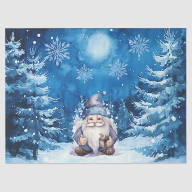 Papier Mousseline Gnome et flocons de neige bleu Whimsical (Recto)