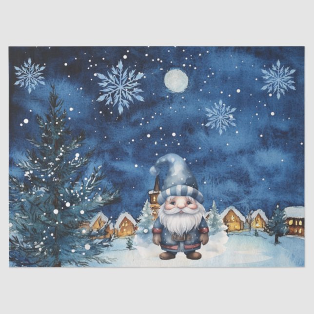 Papier Mousseline Gnome et flocons de neige bleu Whimsical (Recto)