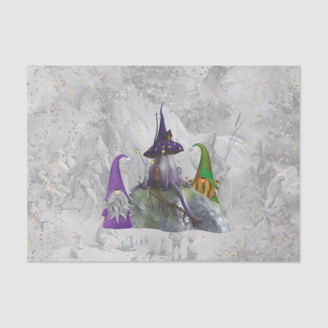 Papier Mousseline Gnome Purple House Gold Confetti Decoupage (Recto)