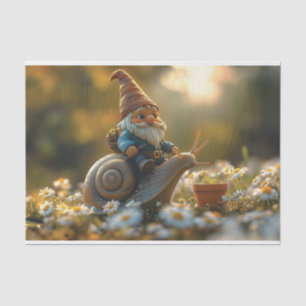 Papier Mousseline Gnome Whimsical sur Snail Ride Magical Garden Scèn