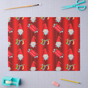 Papier Mousseline Gnomes mignons, Noël rouge