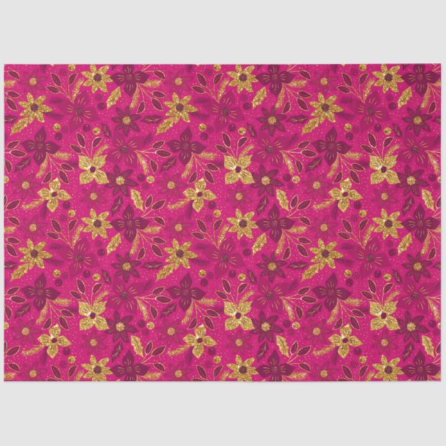 Papier Mousseline Gold and Pink Christmas Poinsettia Flowers (Recto)