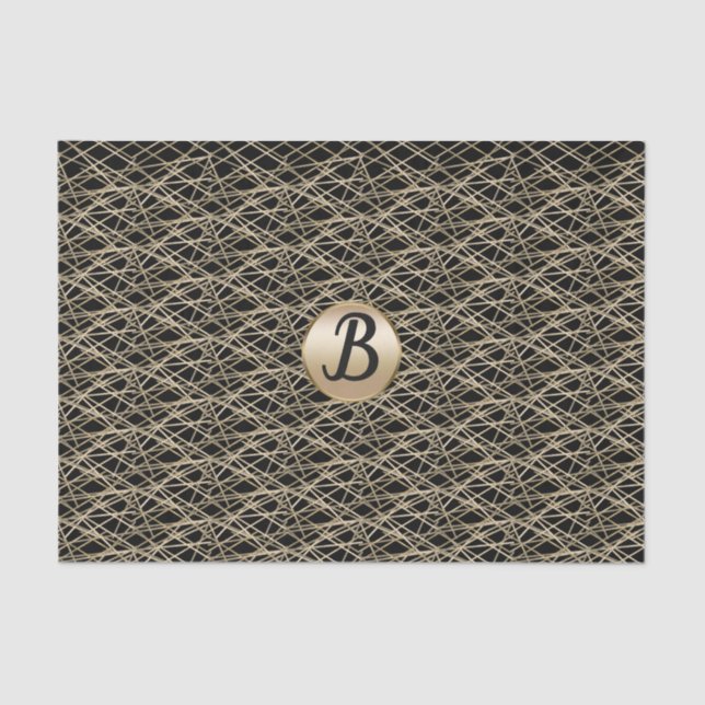 Papier Mousseline Gold Black Glamor Abstrait Glam Party Monogramme (Recto)