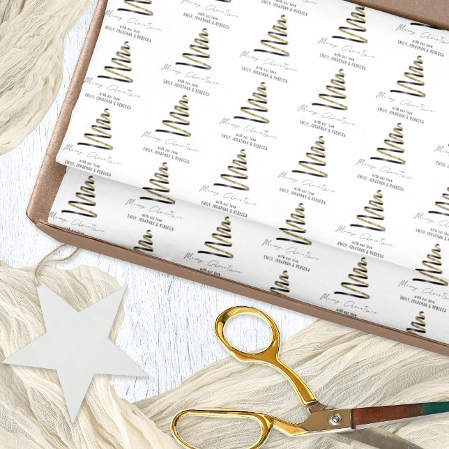 Papier Mousseline Gold Black Tree Nom du Motif Joyeux Noël (Trendy ribbon style Christmas Tree pattern - personalise with you name!)