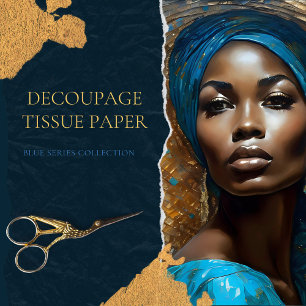 Papier Mousseline Gold Blue Mosaic African American Woman Decoupage