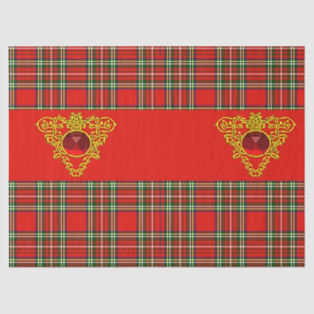 PAPIER MOUSSELINE GOLD CELTIC COEUR, RUBY, ROUGE VERT ÉCOSSE TARTAN (Recto)