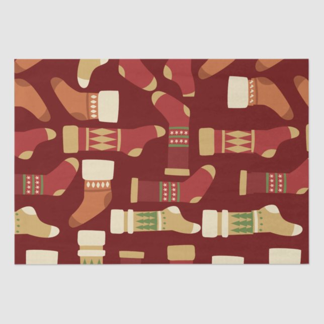 Papier Mousseline Gold de Noël, Rouge, Chaussettes vertes (Recto)