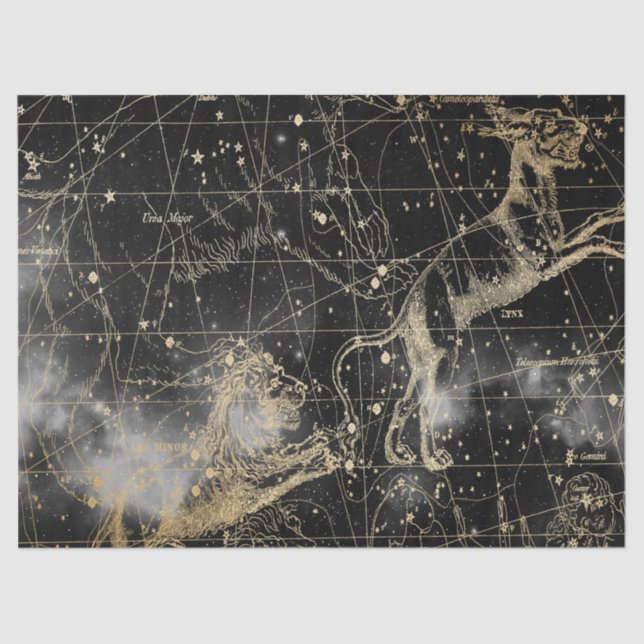 Papier Mousseline Gold et Black Galaxy Star Map Series Design 3 (Recto)