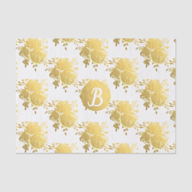 Papier Mousseline Gold Faux Foil brillant Rose Monogramme personnali (Recto)