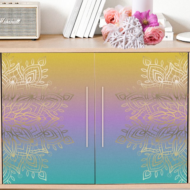 Papier Mousseline Gold Filigree Intricable Mandala Sur Pastel Rainbo (Créateur téléchargé)