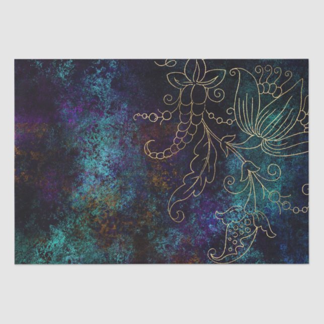 Papier Mousseline Gold Floral Grunge Damask (Recto)