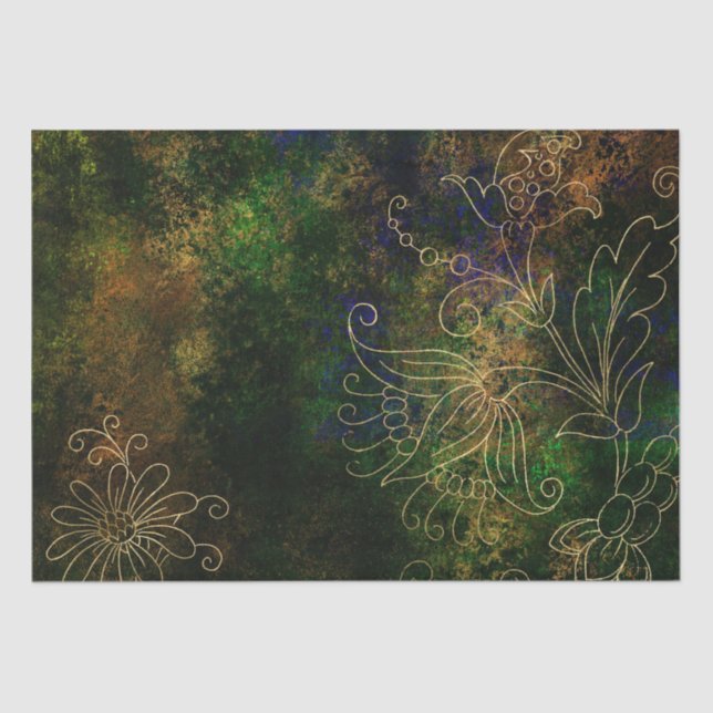 Papier Mousseline Gold Floral Grunge Damask (Recto)