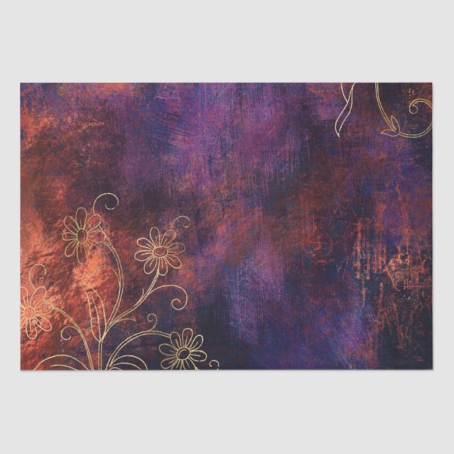 Papier Mousseline Gold Floral Grunge Damask (Recto)