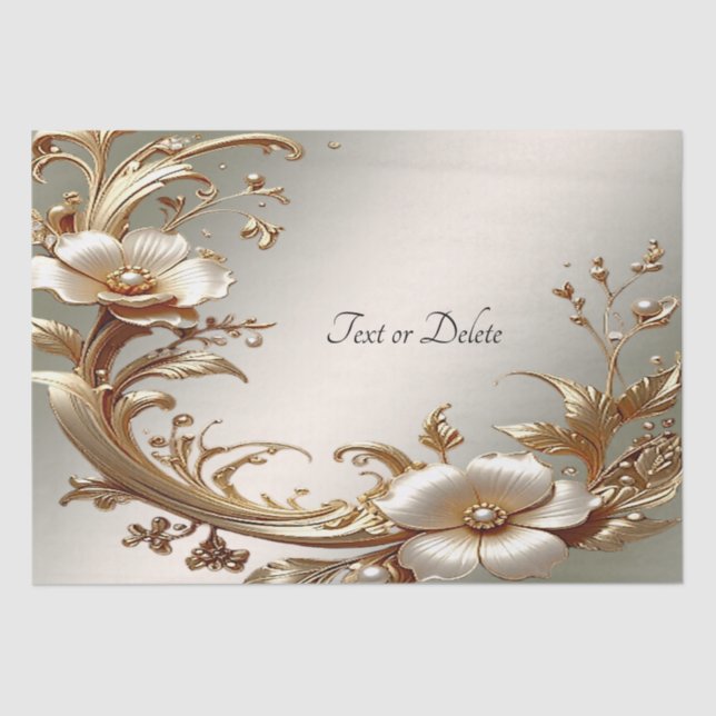 Papier Mousseline Gold Floral Tissue Paper (Recto)