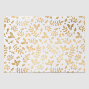 Papier Mousseline Gold Foil & White Holly Noël d'hiver