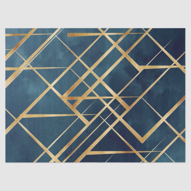 Papier Mousseline Gold Geometric Blue Design (Recto)
