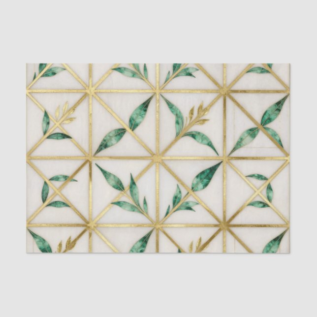 Papier Mousseline Gold Geometric Emerald Leaf Luxury Pattern (Recto)