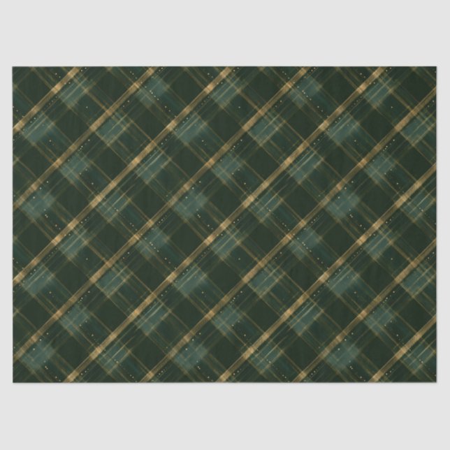 Papier Mousseline Gold Green Christmas Plaid (Recto)
