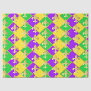 Papier Mousseline Gold Green Mardi Gras Harlequin Motif