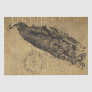 Papier Mousseline Gold Grunge Peacock Bird French Script Decoupage