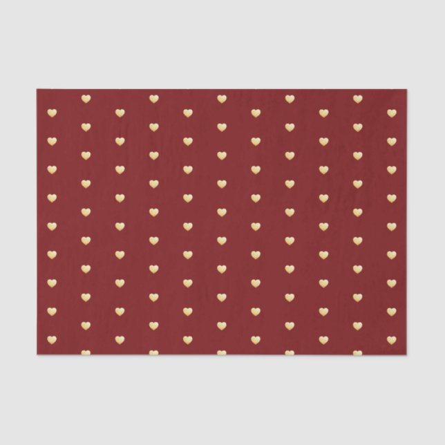 Papier Mousseline Gold Hearts Faux Foil Motif sur Dark Red (Recto)