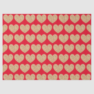 Papier Mousseline Gold Hearts On Red Background