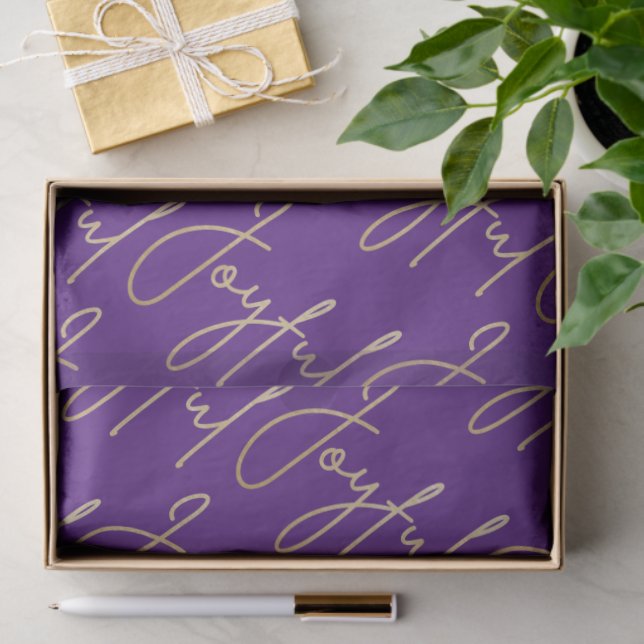 Papier Mousseline Gold JOYFUL Script on Purple (Cadeau)