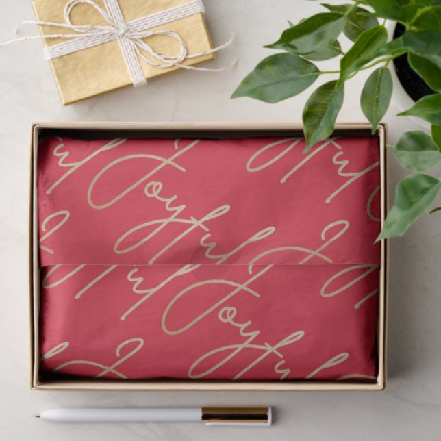 Papier Mousseline Gold JOYFUL Script on Red (Cadeau)