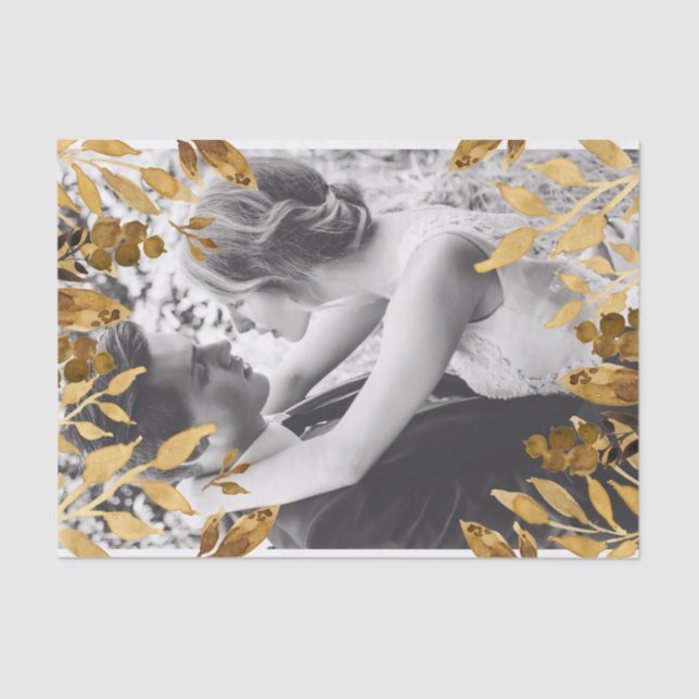 Papier Mousseline Gold Leaves Overlay Add Your Own Photo (Recto)