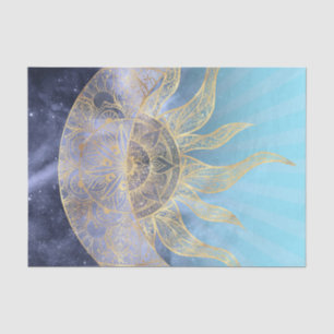 Papier Mousseline Gold Moon Sun Mandala Celestial Design