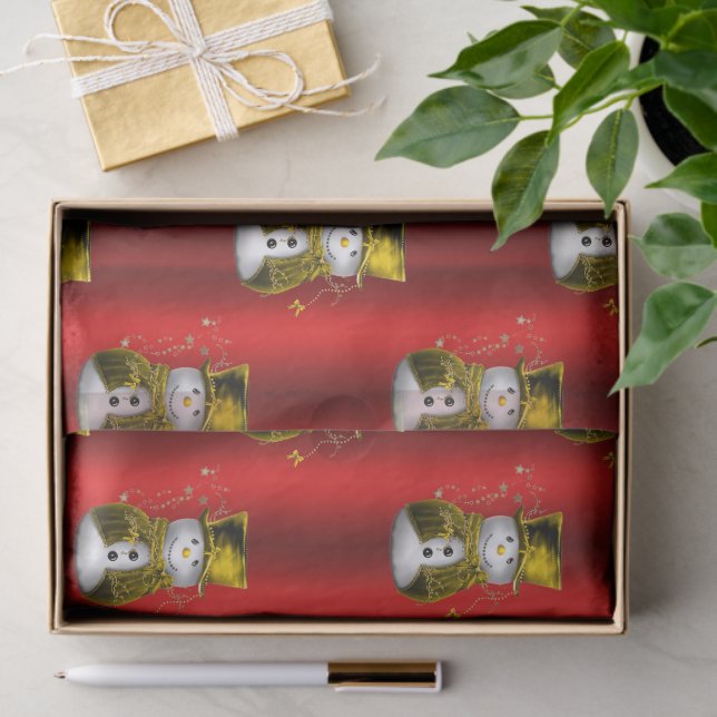 Papier Mousseline Gold Snowman sur Red (Cadeau)