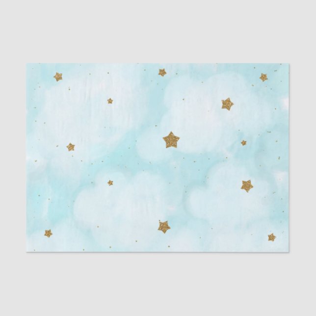 Papier Mousseline Gold Stars & Blue Sky Clouds Baby shower Party (Recto)