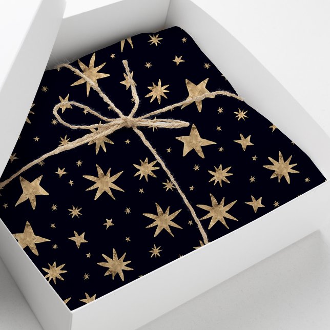 Papier Mousseline Gold Stars Marine Sky Trendy Starry Motif (Créateur téléchargé)