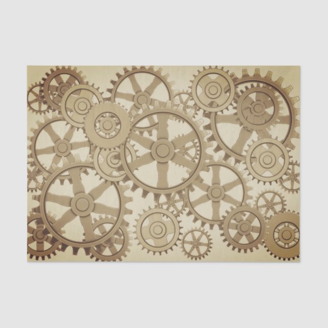 Papier Mousseline Gold Steampunk engrenages motif, rétro futuriste (Recto)