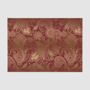 Papier Mousseline Gold Vintage Paisley sur l'Arrière - plan rouge Bo