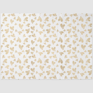 Papier Mousseline Gold Winter Feuilles Berries White Christmas