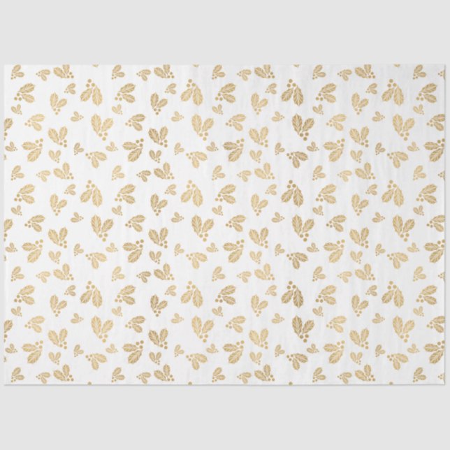 Papier Mousseline Gold Winter Feuilles Berries White Christmas (Recto)