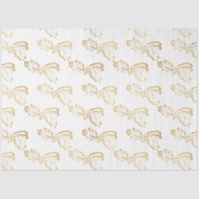Papier Mousseline Gold Winter Feuilles Berries White Christmas (Recto)