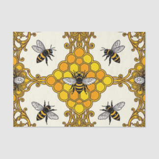 Papier Mousseline Golden Bee Honeycomb Pattern