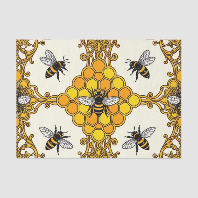 Papier Mousseline Golden Bee Honeycomb Pattern (Recto)