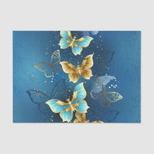 Papier Mousseline Golden butterflies (Recto)