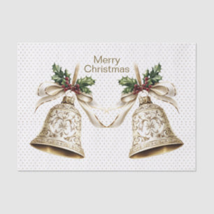 Papier Mousseline Golden Christmas Bell Shiny Stars Green Feuilles