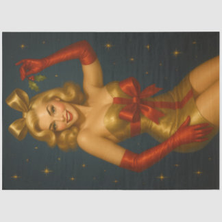 Papier Mousseline Golden Christmas Pinup with Red Bow