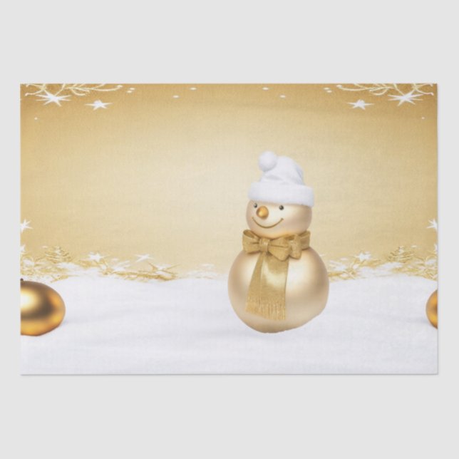 Papier Mousseline Golden Christmas Snowman Holiday Tissue Paper (Recto)