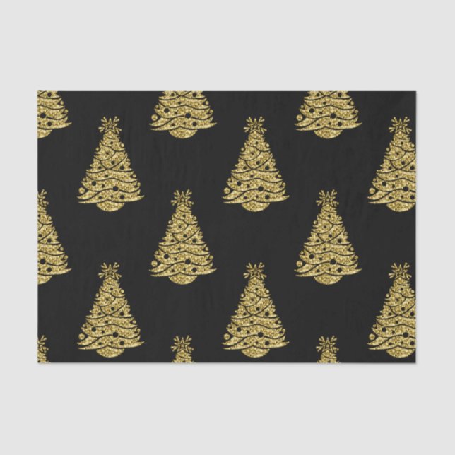 Papier Mousseline Golden Christmas Trees on Black Christmas (Recto)
