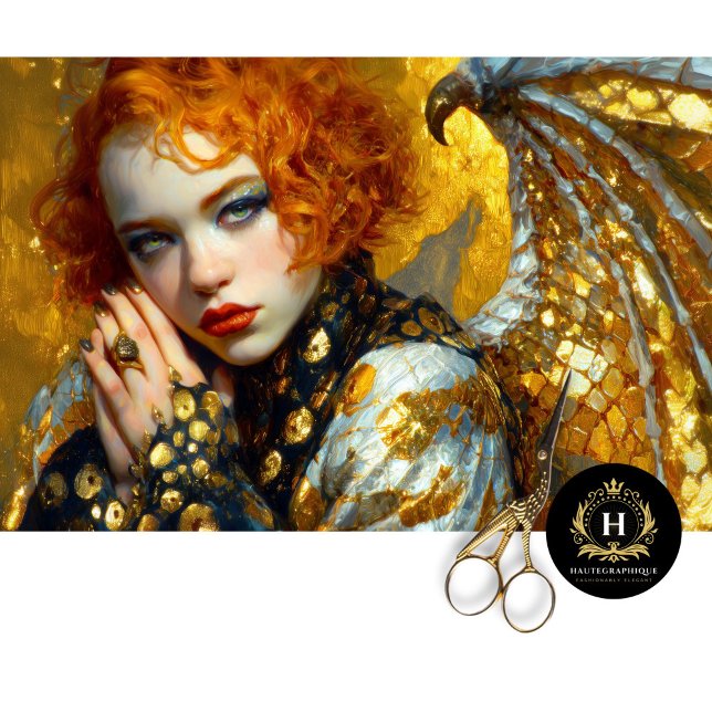Papier Mousseline Golden Dragon Wing Girl Fantasy Decoupage Art (Créateur téléchargé)