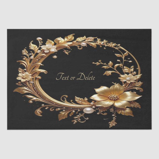 Papier Mousseline Golden Floral Ornate Frame Tissue Paper (Recto)