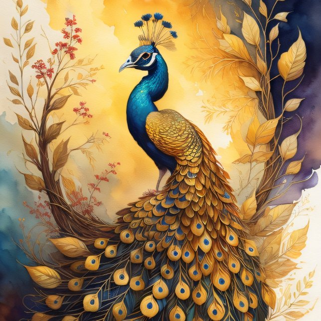 Papier Mousseline Golden peacock in a golden forest v5 (Créateur téléchargé)
