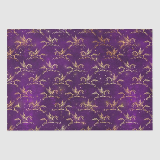 Papier Mousseline Golden Pegasus Sparkle Pattern on Regal Purple (Recto)